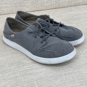 Chaco Mens Gray Canvas Slip On Shoes Collapsible Heel Luvseat Footbed Loafers